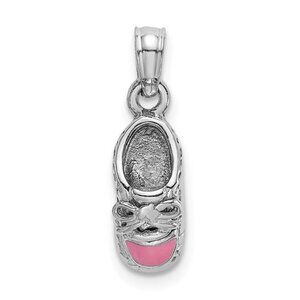 14k White Gold MINI Baby Shoe Charm Necklace with blue or pink enamel